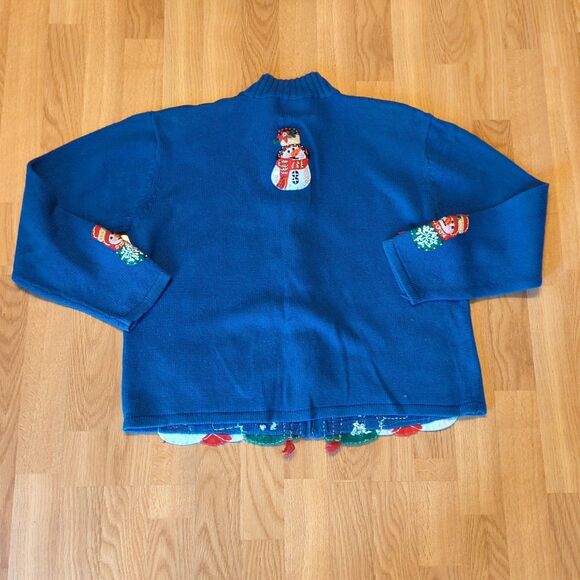 Tiara International Cardigan Sweater Womens Medium Blue Christmas Snowmen Ugly - Picture 7 of 8